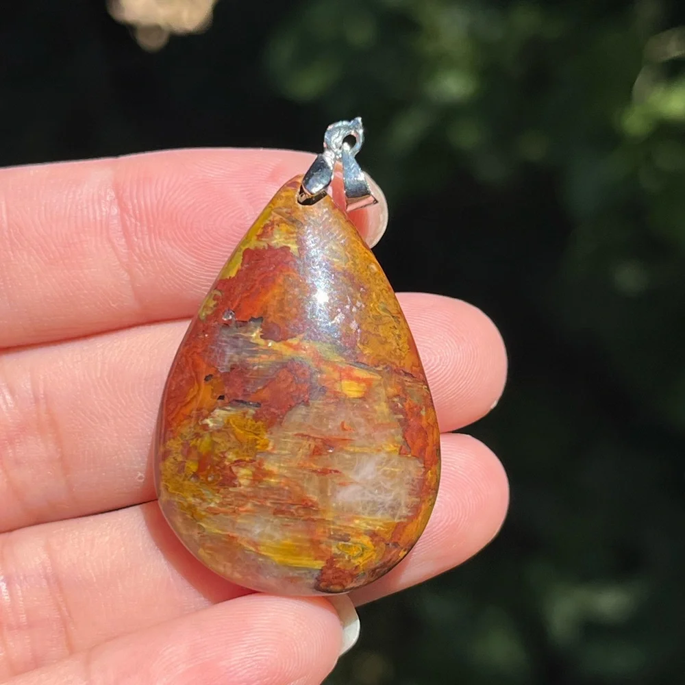 Sterling silver‎ yellow firy pietersite pendant 1723